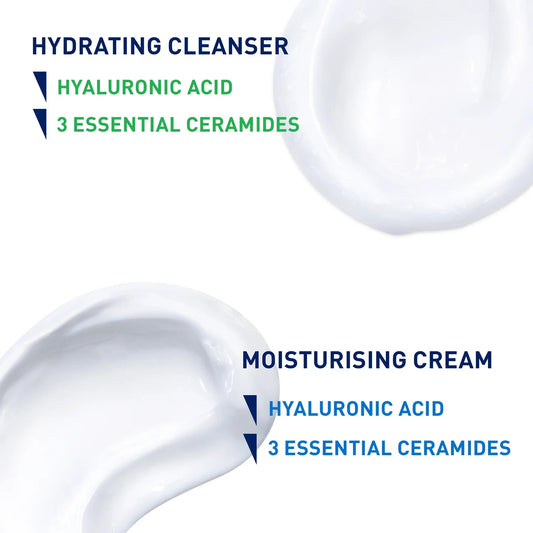 CeraVe Daily Deep Hydration 2-Step Routine for Normal to Dry Skin, Cleanser and Moisturiser with Hyaluronic Acid