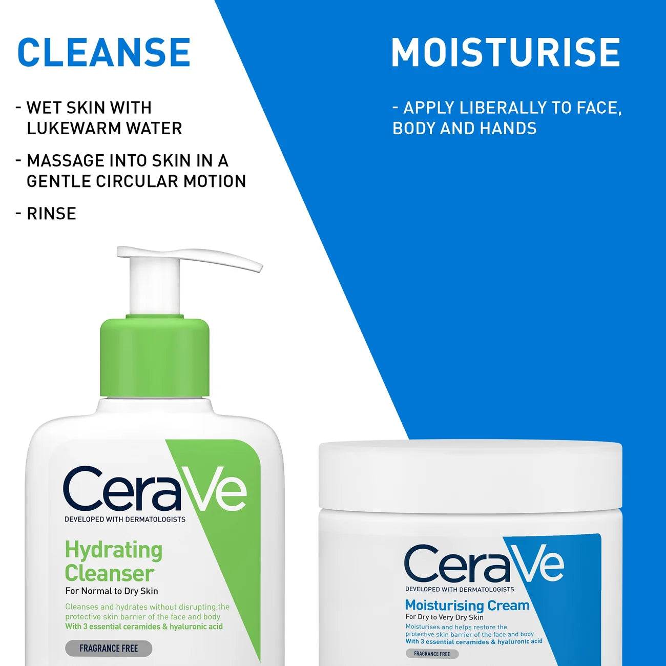 CeraVe Daily Deep Hydration 2-Step Routine for Normal to Dry Skin, Cleanser and Moisturiser with Hyaluronic Acid