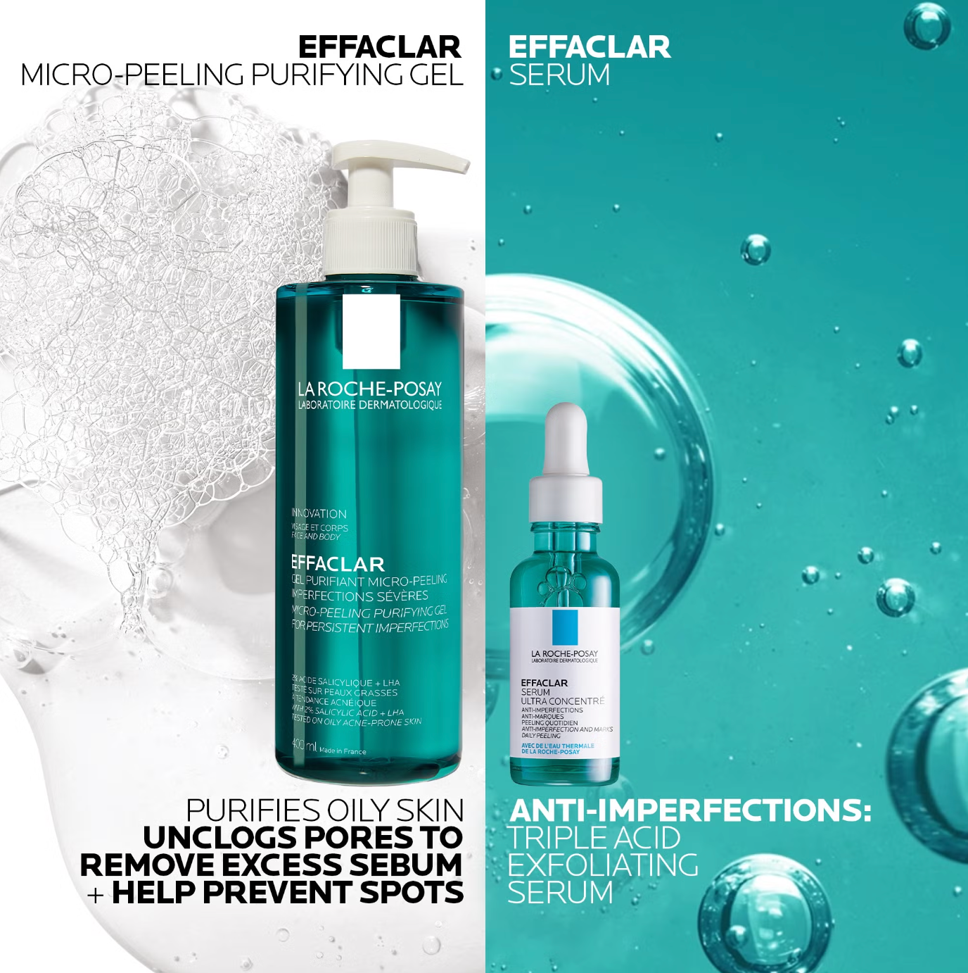 La Roche-Posay Breakout-Fighting Duo- High Strength: Effaclar Micro-Peeling Cleanser and Anti-Blemish Triple-Acid Serum