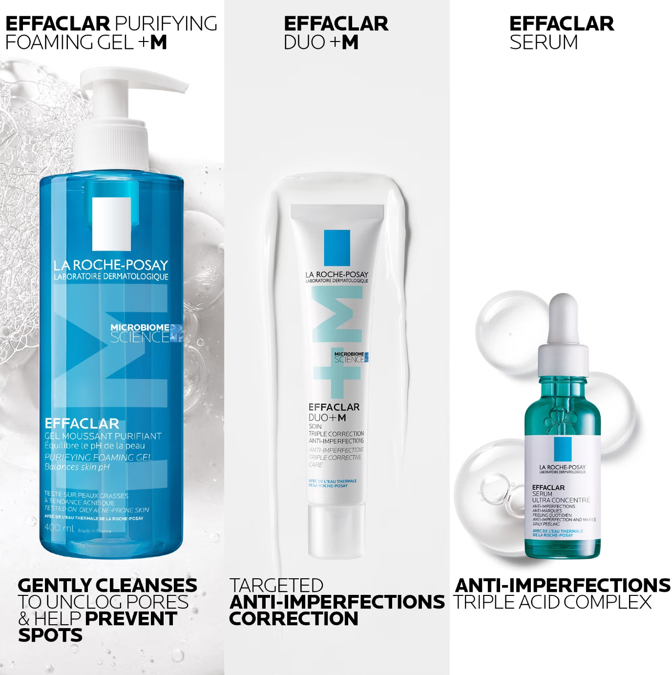 La Roche-Posay Breakout-Fighting Set- High Strength: Effaclar Cleanser, Serum and Corrective Care