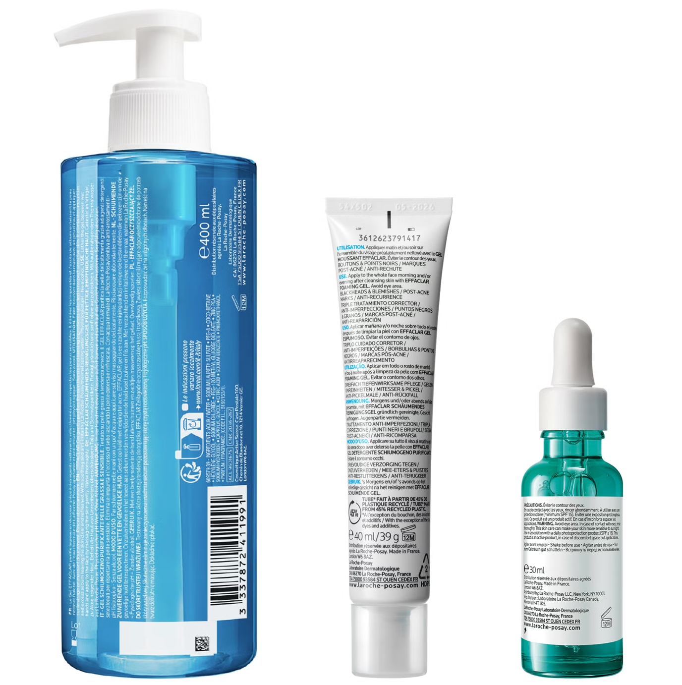 La Roche-Posay Breakout-Fighting Set- High Strength: Effaclar Cleanser, Serum and Corrective Care