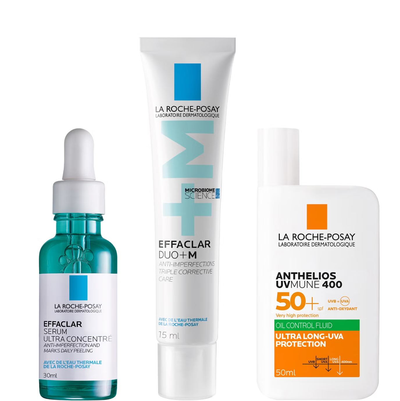 La Roche-Posay Breakout-Fighting and Post-Acne Mark Set: Effaclar Serum, Duo+M Anti Blemish Corrective Care and SPF50+