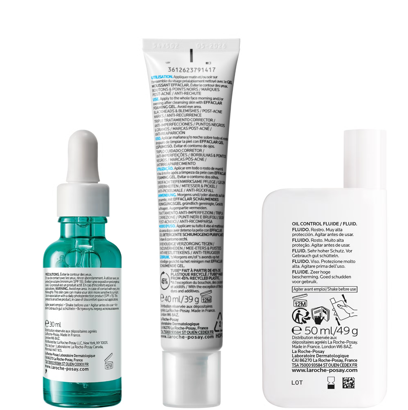 La Roche-Posay Breakout-Fighting and Post-Acne Mark Set: Effaclar Serum, Duo+M Anti Blemish Corrective Care and SPF50+