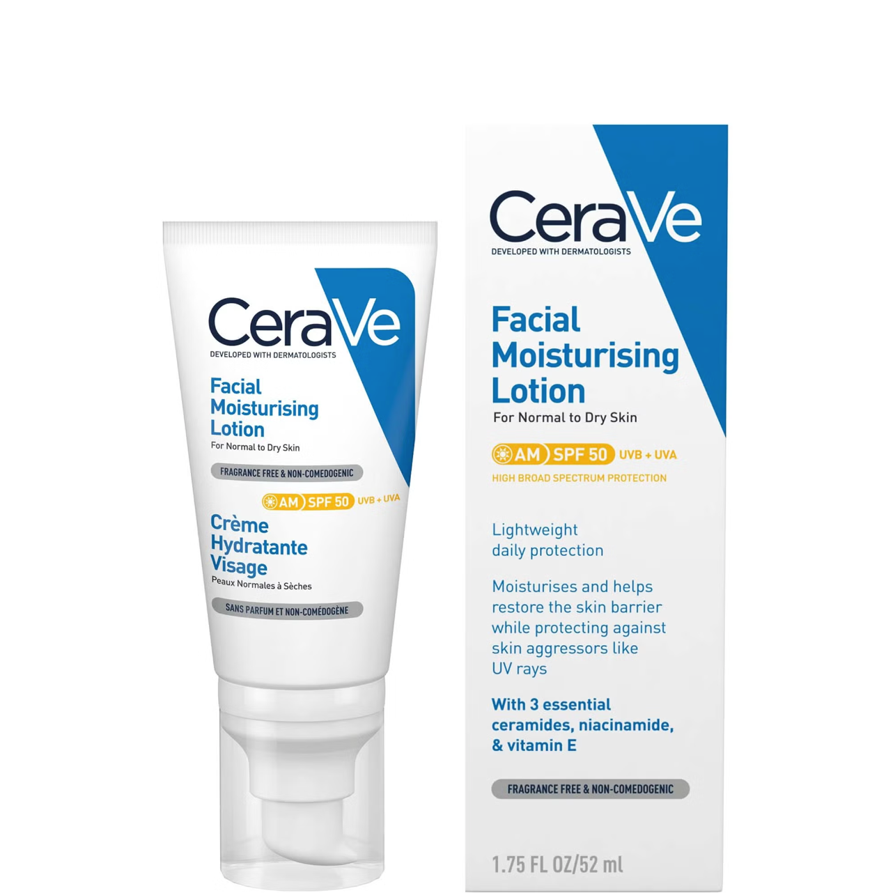 CeraVe AM Facial Moisturising Lotion SPF50 for Normal to Dry Skin 52ml