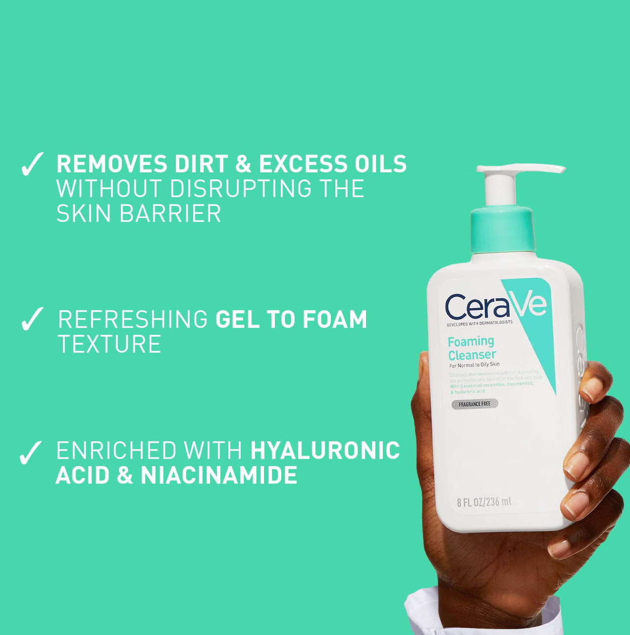 CeraVe Foaming Cleanser with Niacinamide for Normal to Oily Skin