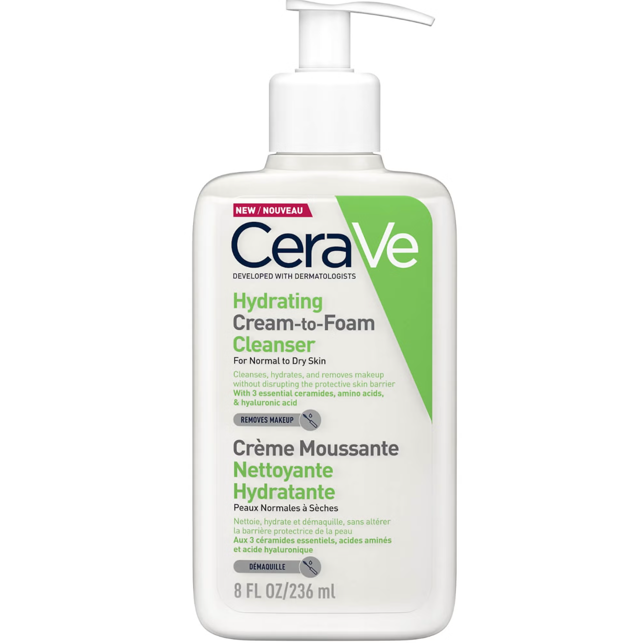 CeraVe Hydrating Cream-to-Foam Cleanser with Amino Acids for Normal to Dry Skin 236ml