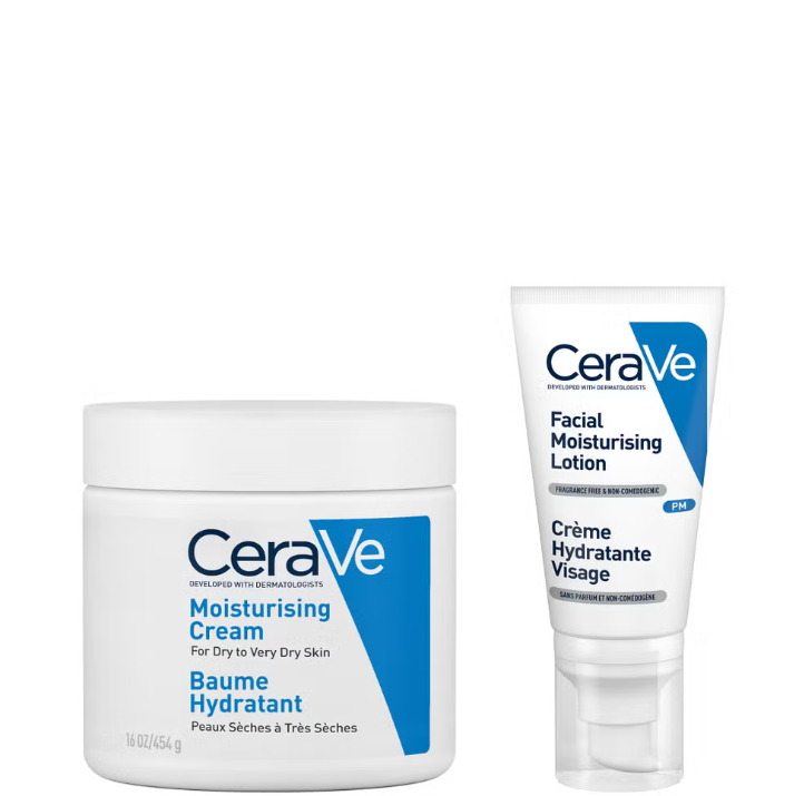 CeraVe Evening Moisturising Routine for Dry Skin, Face and Body Moisturiser with Hyaluronic Acid