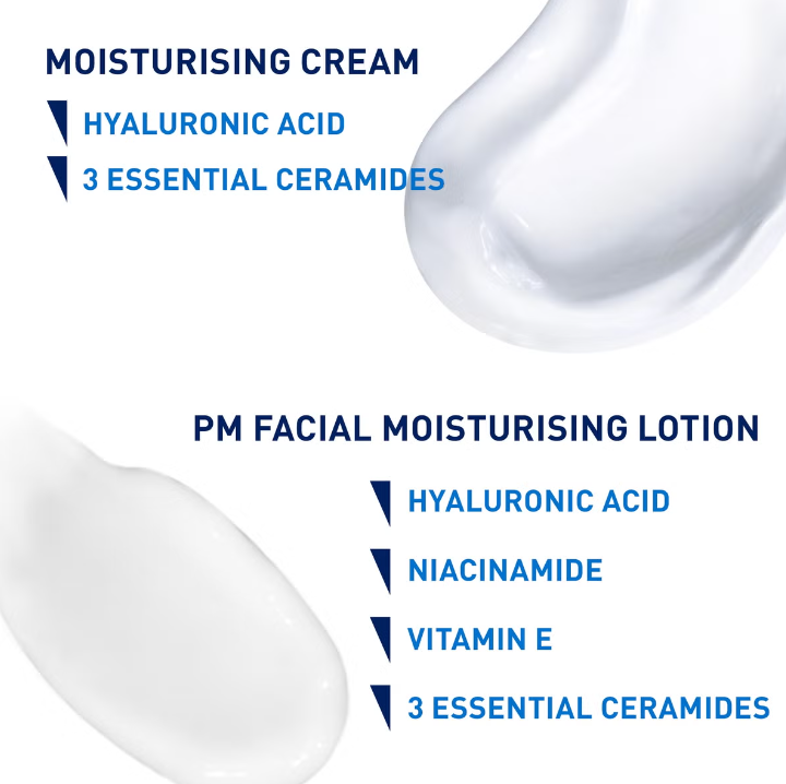 CeraVe Evening Moisturising Routine for Dry Skin, Face and Body Moisturiser with Hyaluronic Acid