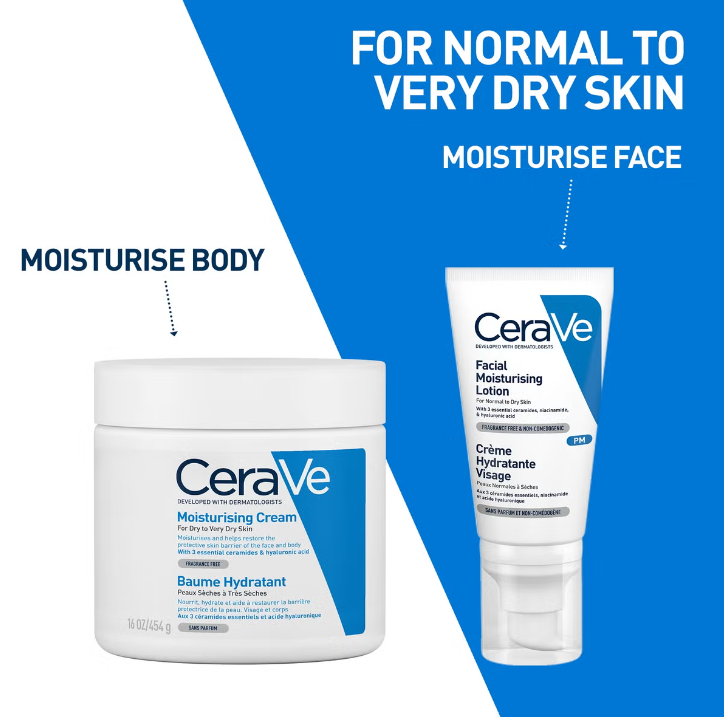 CeraVe Evening Moisturising Routine for Dry Skin, Face and Body Moisturiser with Hyaluronic Acid