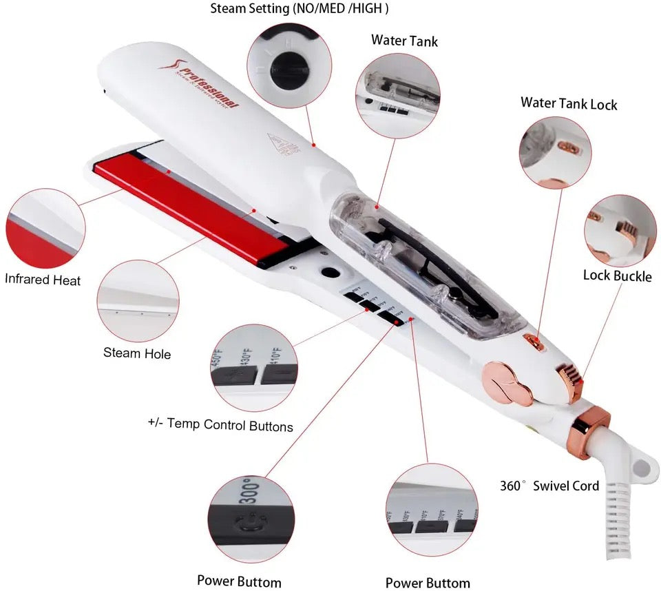 Professional Steam and Infrared Steam Pod Hair Straightener